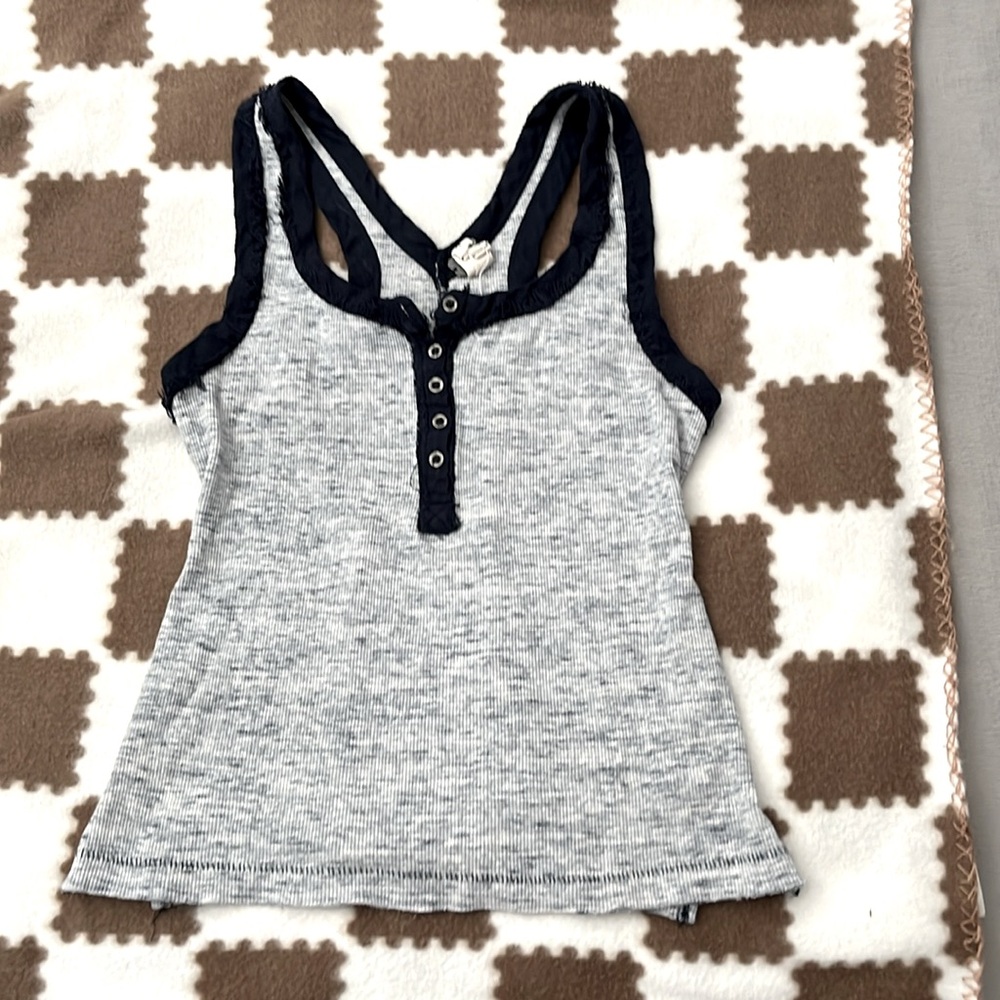 Free people blue gray marled Henley racerback tank size xs